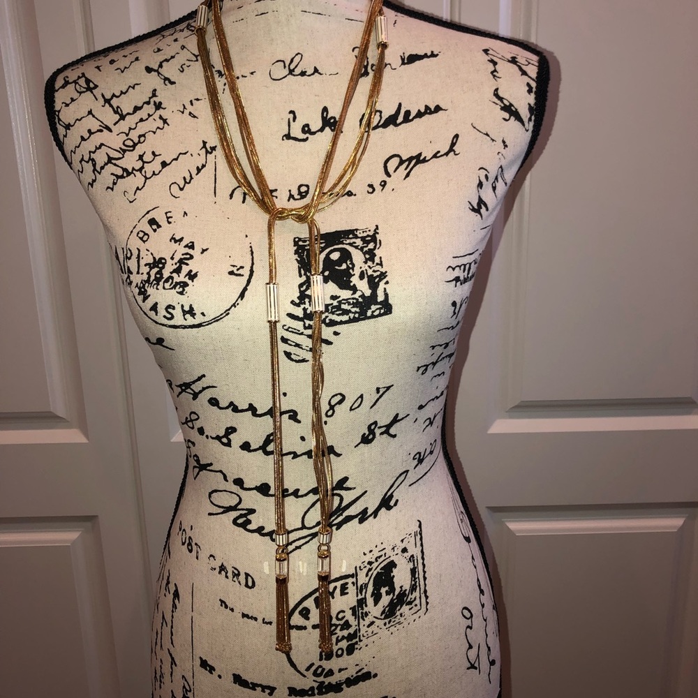 Rachel Zoe gold & white enamel tassel necklace.